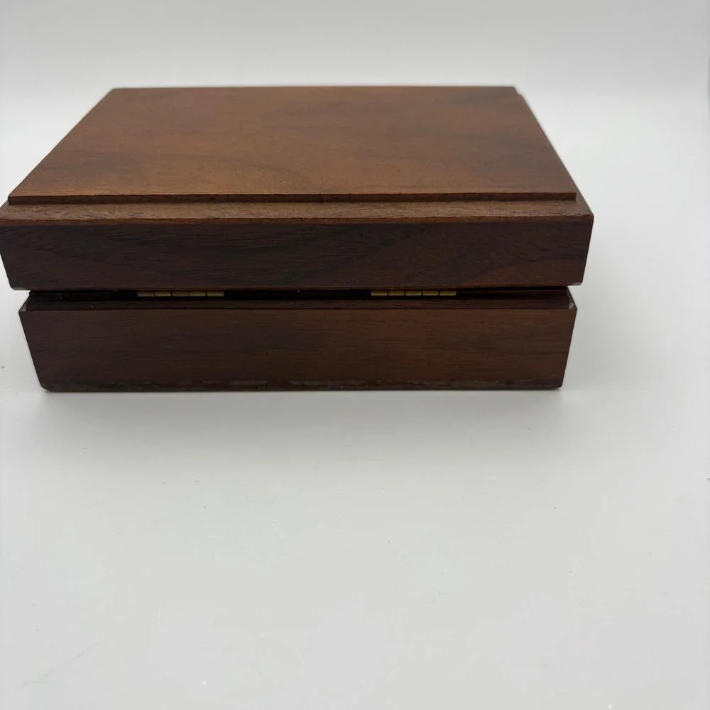 Decatur Industries Trinket Jewelry Box Brown Walnut Wood 6-Slot Velvet MCM
